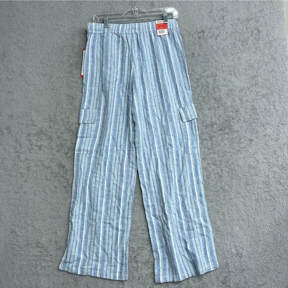 NEW Roxy Women's M Linen Cargo Pants 30" Inseam Blue Striped - Picture 3 of 9